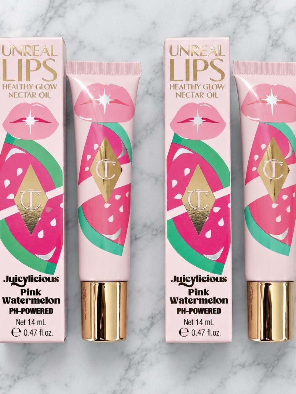 2 x Charlotte Tilbury Pink Watermelon Unreal Lips Nectar Oil PH-Powered NIB!